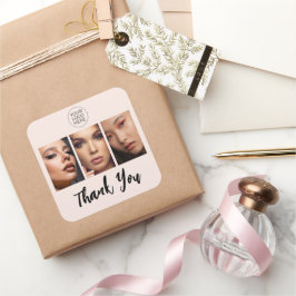 Roze Schrift Logo Foto Make-up Bedankt Vierkante Sticker