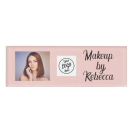 Roze Schrift Logo Foto Make-up Naambordje Naambadge