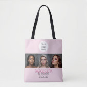 Roze Schrift Logo Foto Make-up Studio Tote Bag (Voorkant)