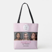 Roze Schrift Logo Foto Make-up Studio Tote Bag (Achterkant)