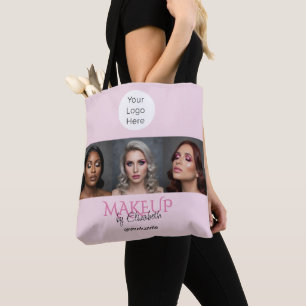 Roze Schrift Logo Foto Make-up Studio Tote Bag