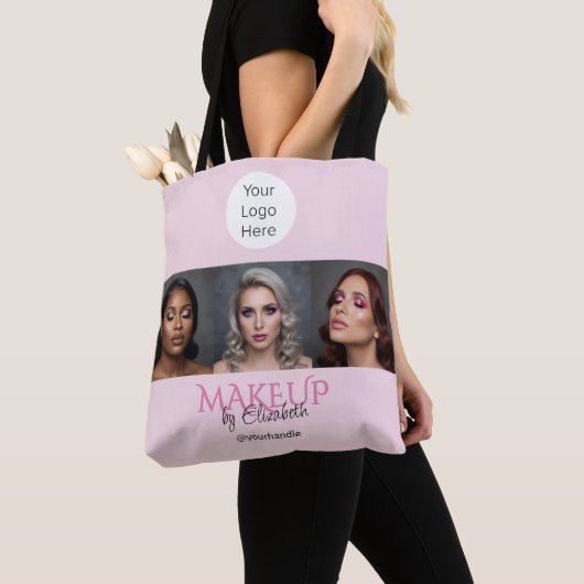 Roze Schrift Logo Foto Make-up Studio Tote Bag (Dichtbij)