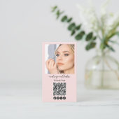 Roze Schrift Logo QR Code Foto Make-up Visitekaartje (Staand voorkant)