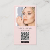 Roze Schrift Logo QR Code Foto Make-up Visitekaartje (Voorkant)