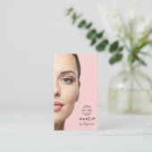 Roze Schrift Logo QR Code Foto Make-up Visitekaartje (Staand voorkant)