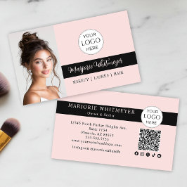 Roze Schrift Logo QR Code Foto Make-up Visitekaartje