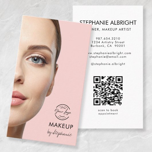 Roze Schrift Logo QR Code Foto Make-up Visitekaartje