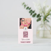 Roze Schrift Logo QR Code Foto Make-up Visitekaartje (Staand voorkant)