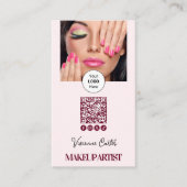 Roze Schrift Logo QR Code Foto Make-up Visitekaartje (Voorkant)