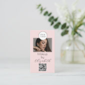 Roze Schrift Logo QR Code Foto Make-up Visitekaartje (Staand voorkant)