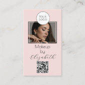 Roze Schrift Logo QR Code Foto Make-up Visitekaartje (Voorkant)