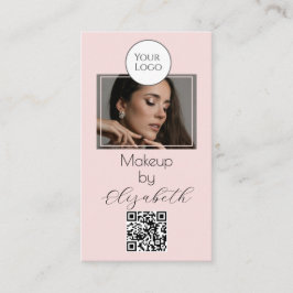 Roze Schrift Logo QR Code Foto Make-up Visitekaartje