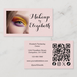 Roze Schrift Sociale Icon QR Code Foto Make-up Visitekaartje