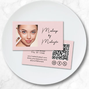 Roze Schrift Sociale Icon QR Code Foto Make-up Visitekaartje