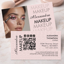 Roze Schrift Sociale Icon QR Code Foto Make-up Visitekaartje
