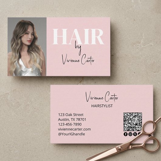 Roze Schrift Sociale Icon QR Code Kapper Visitekaartje