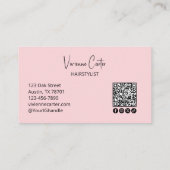 Roze Schrift Sociale Icon QR Code Kapper Visitekaartje (Achterkant)