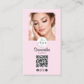 Roze Schrift Sociale Icoon QR Code Foto Make-up Visitekaartje (Voorkant)
