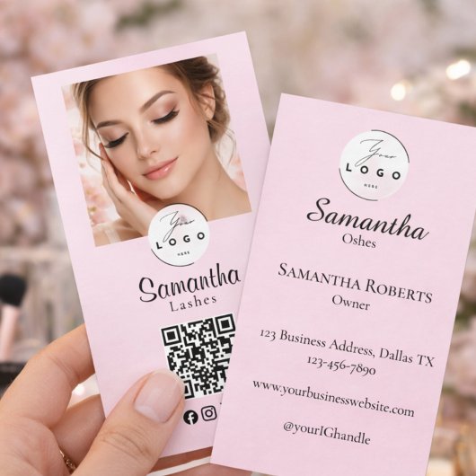Roze Schrift Sociale Icoon QR Code Foto Make-up Visitekaartje