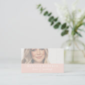 Roze Schrift Sociale QR Code Foto Haar Make-up Visitekaartje (Staand voorkant)