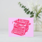  roze schrijfmachine briefkaart (Staand voorkant)