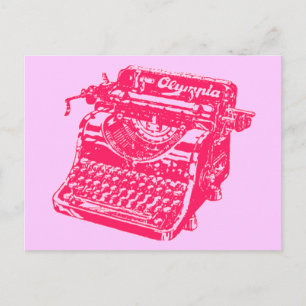 roze schrijfmachine briefkaart