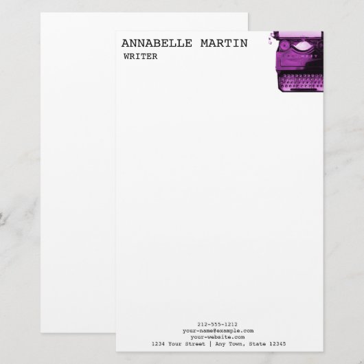  roze schrijfmachine briefterhead briefpapier (Voorkant / Achterkant)