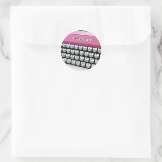 Roze schrijfmachine ronde sticker (Tas)