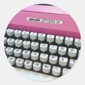 Roze schrijfmachine ronde sticker (Voorkant)