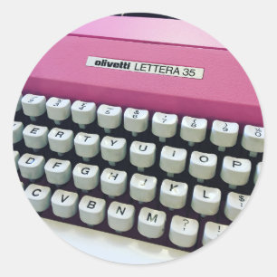 Roze schrijfmachine ronde sticker