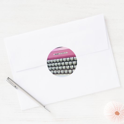 Roze schrijfmachine ronde sticker (Envelop)