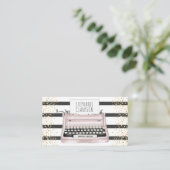 Roze schrijfmachine stripes Gold Glitter Writer Ed Visitekaartje (Staand voorkant)