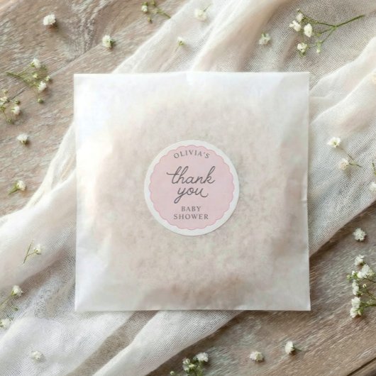 Roze Schulp Frame Ronde Baby Shower Sticker