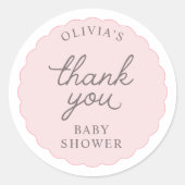 Roze Schulp Frame Ronde Baby Shower Sticker (Voorkant)