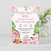 Roze Schuur Bloemen Boerderij Oink Baa Neigh Verja Kaart (Staand voorkant)