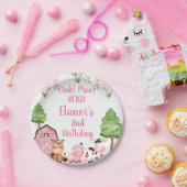 Roze Schuur Bloemen Boerderij Oink Baa Neigh Verja Papieren Bordje (Feest)