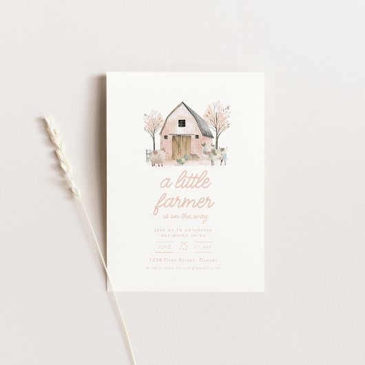 Roze Schuur Boerderij Baby shower uitnodigen Kaart