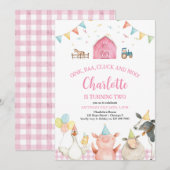 Roze Schuur Boerderij Dieren Barnyard Meisje 2e Ve Kaart (Voorkant / Achterkant)