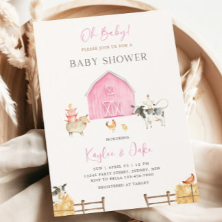 Roze Schuur Boerderij Dieren Oh Baby Meisje Baby S Kaart