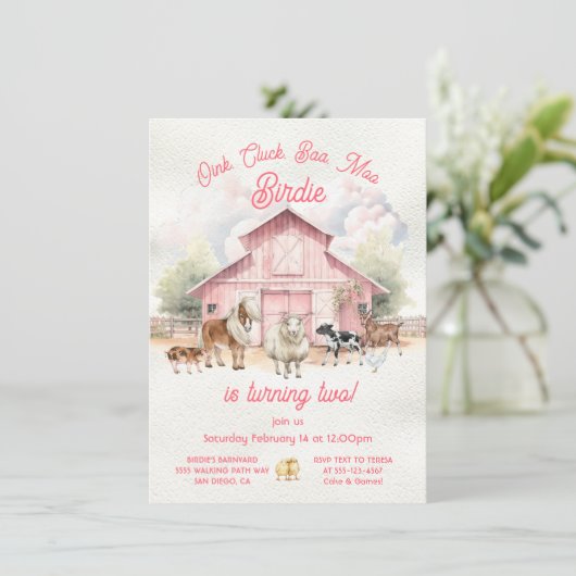 Roze Schuur Boerderij Dieren Verjaardagsfeest Kaart (Staand voorkant)