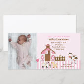 Roze Schuur Dieren Foto Verjaardag / Geboorte Kaar Aankondiging (Voorkant / Achterkant)