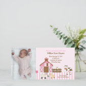 Roze Schuur Dieren Foto Verjaardag / Geboorte Kaar Aankondiging (Staand voorkant)