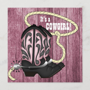 Roze Schuur Hout Cowgirl Baby Shower Kaart