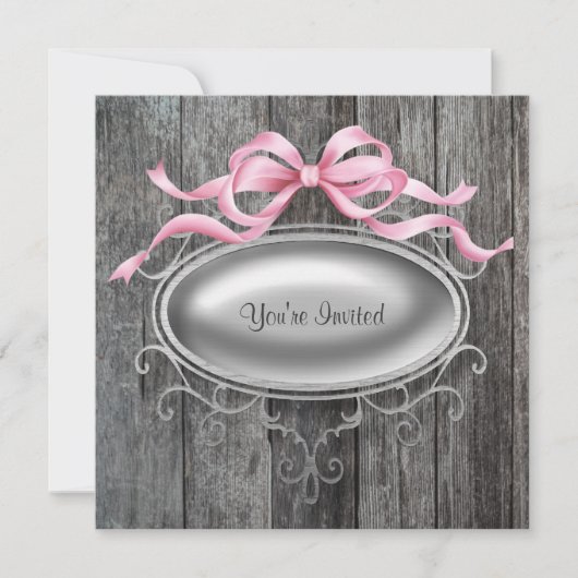 Roze Schuur Hout Feest Uitnodiging (Voorkant)