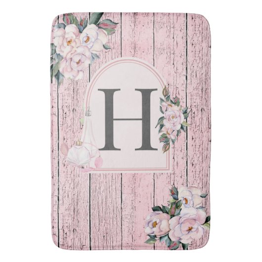 Roze Schuur Hout w / Roze Parfum Flessen Fun Desig Badmat (Voorkant Verticaal)