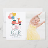 Roze Scooter Ballonnen Meisje Verjaardag Foto Kaart (Voorkant)