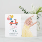 Roze Scooter Ballonnen Meisje Verjaardag Foto Kaart (Staand voorkant)