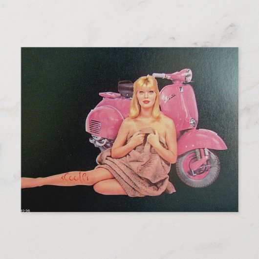 roze scooter en pin-up briefkaart (Voorkant)