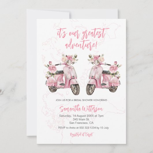 Roze Scooter Grootste Avontuur Vrijgezellenfeest Kaart (Voorkant)