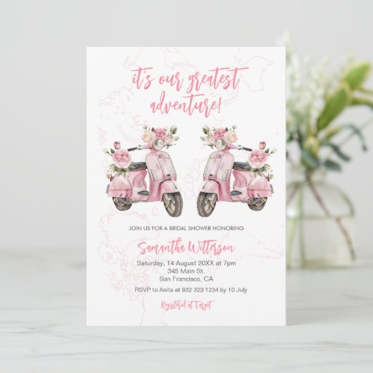 Roze Scooter Grootste Avontuur Vrijgezellenfeest Kaart (Staand voorkant)